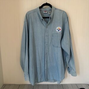 Vintage 90s Like New 100% Cotton Denim Shirt with Pittsburgh Steelers Logo